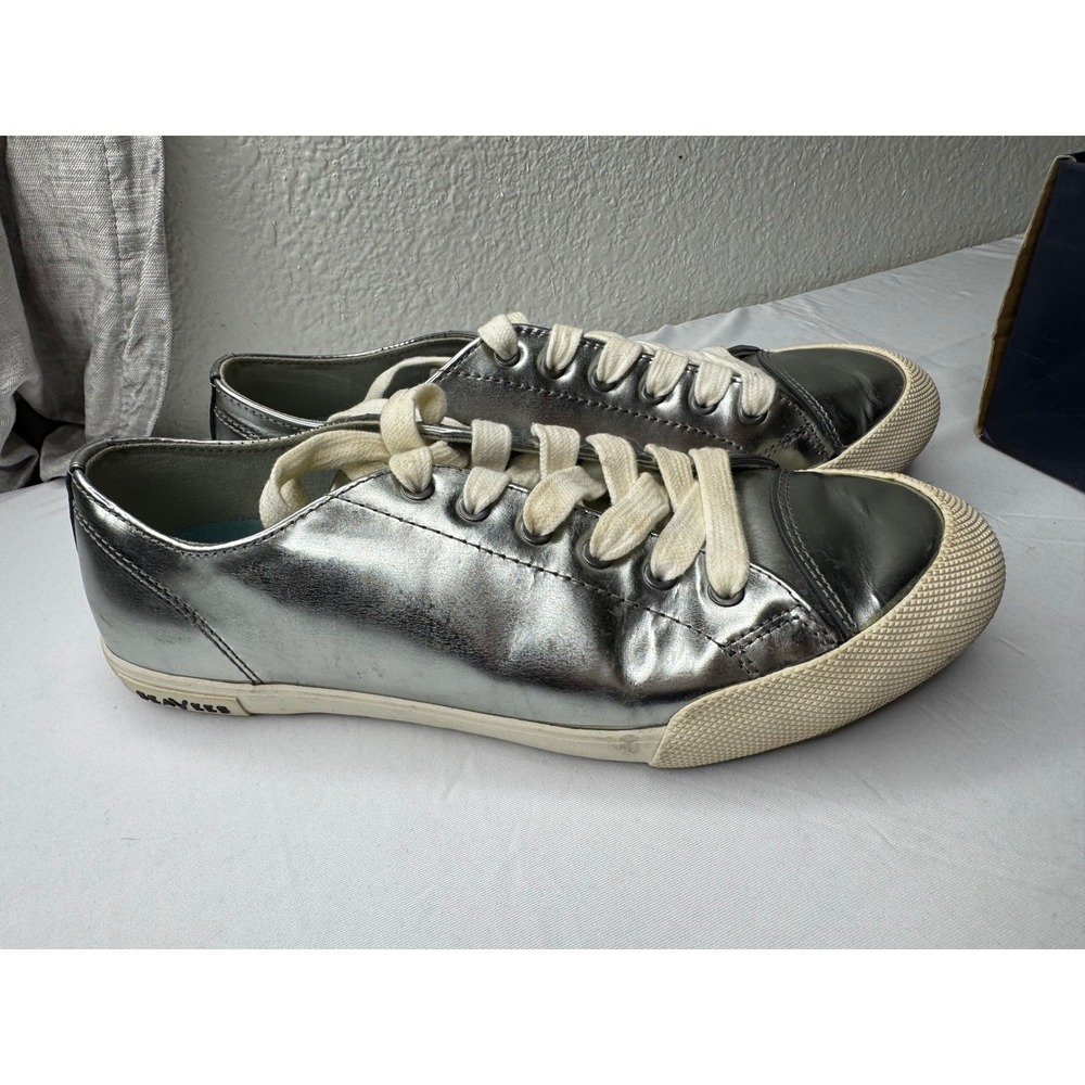 SeaVees Army Issue Low Abalone Metallic Leather Sneakers Womens 9 Silver 35700